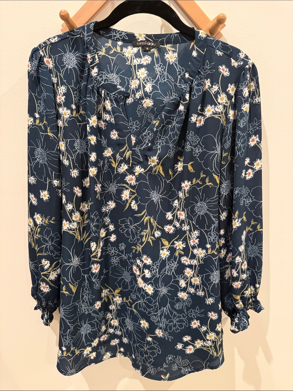 Papermoon Dark Navy Floral V-Neck Long Sleeve Blouse
